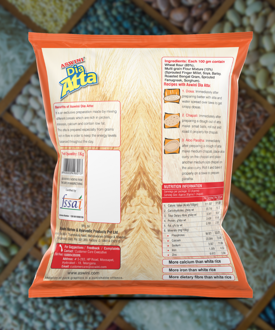 Aswini Dia Multigrain Atta -Diabetic Friendly Flour with 7 Wholesome Grains
