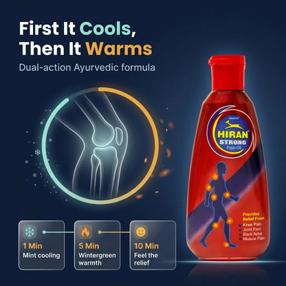 [en] How Hiran Pain Oil works: mint cooling in 1 minute, wintergreen warmth in 5 minutes, relief in 10 minutes