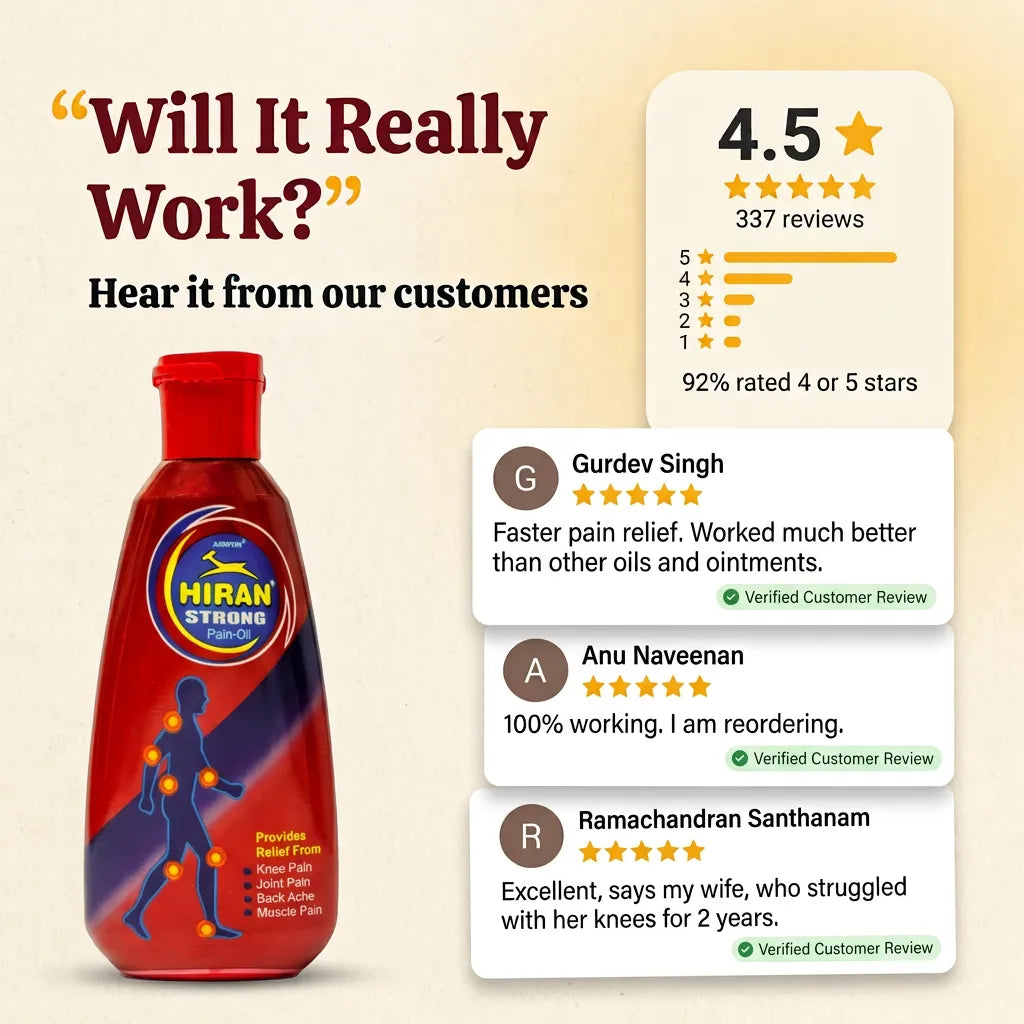 [en] Hiran Pain Oil customer reviews, 4.5 star rating from 337 reviews with 92 percent rating it 4 or 5 stars