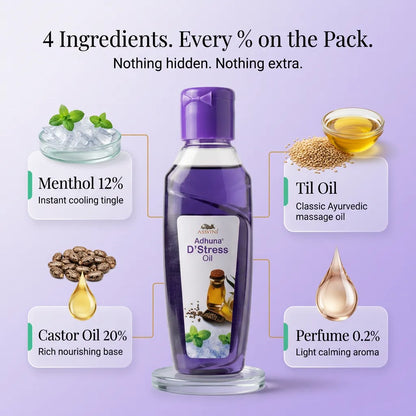 Aswini Adhuna D'Stress Oil - 100 ml | Cooling Ayurvedic Relaxation & Sleep Oil