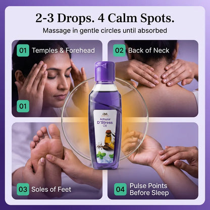Aswini Adhuna D'Stress Oil - 100 ml | Cooling Ayurvedic Relaxation & Sleep Oil