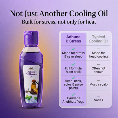 Aswini Adhuna D'Stress Oil - 100 ml | Cooling Ayurvedic Relaxation & Sleep Oil