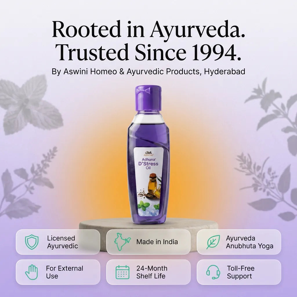 Aswini Adhuna D'Stress Oil - 100 ml | Cooling Ayurvedic Relaxation & Sleep Oil