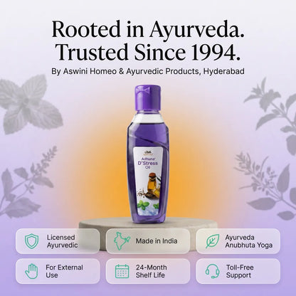 Aswini Adhuna D'Stress Oil - 100 ml | Cooling Ayurvedic Relaxation & Sleep Oil