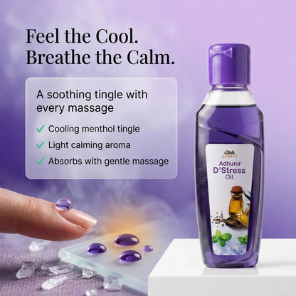 Aswini Adhuna D'Stress Oil - 100 ml | Cooling Ayurvedic Relaxation & Sleep Oil