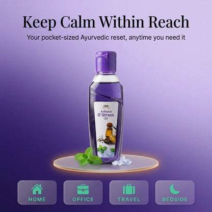 Aswini Adhuna D'Stress Oil - 100 ml | Cooling Ayurvedic Relaxation & Sleep Oil